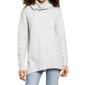 BP Longline Cowl Neck Sweater In Grey Light Heather